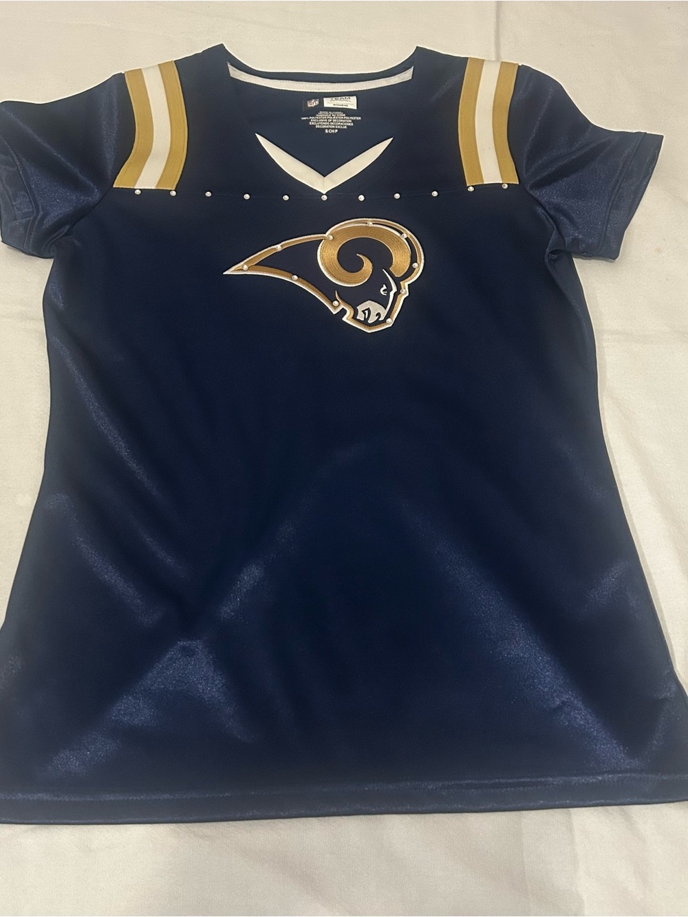 St. Louis Rams NFL Women’s Small Navy Bling V-Neck Shirt